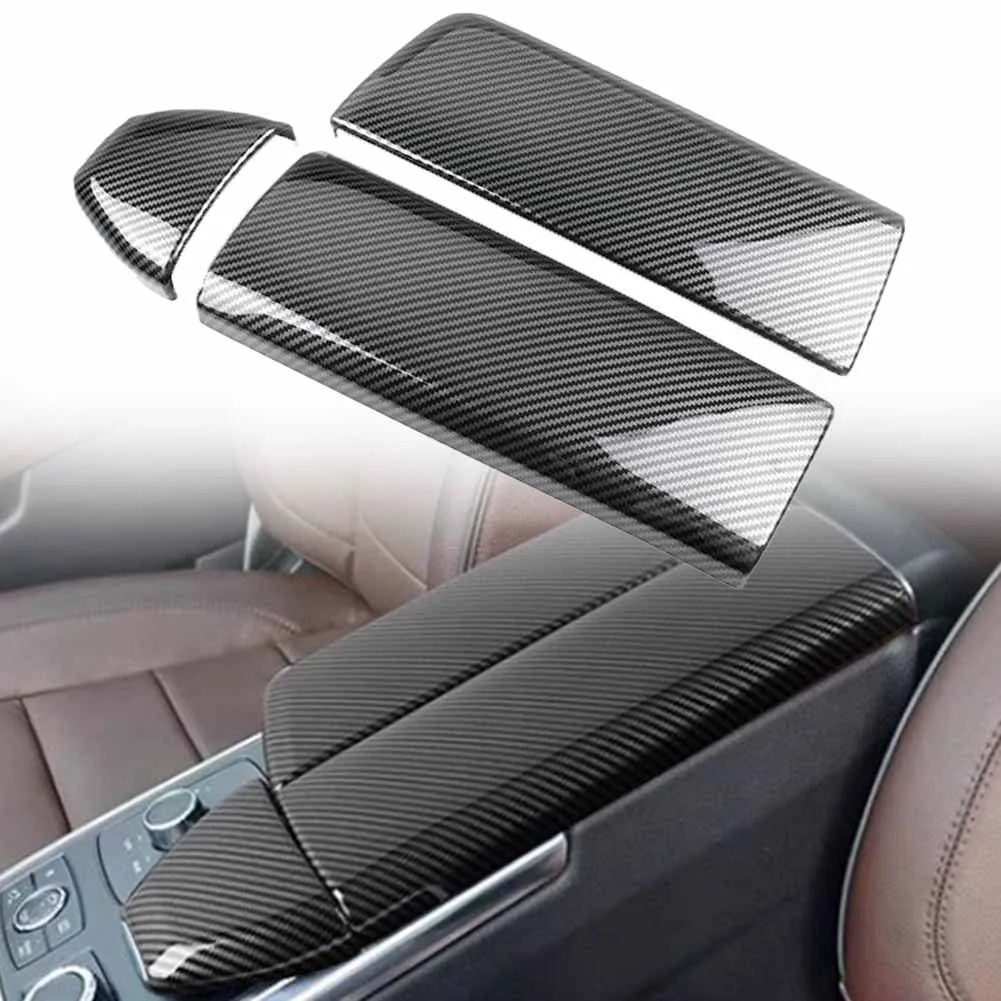 

3x Car Center Armrest Box Panel Cover Trim Sticker For Mercedes For Benz ML350 X166 W166 GLE300 GLE320 ABS Carbon Fiber Texture