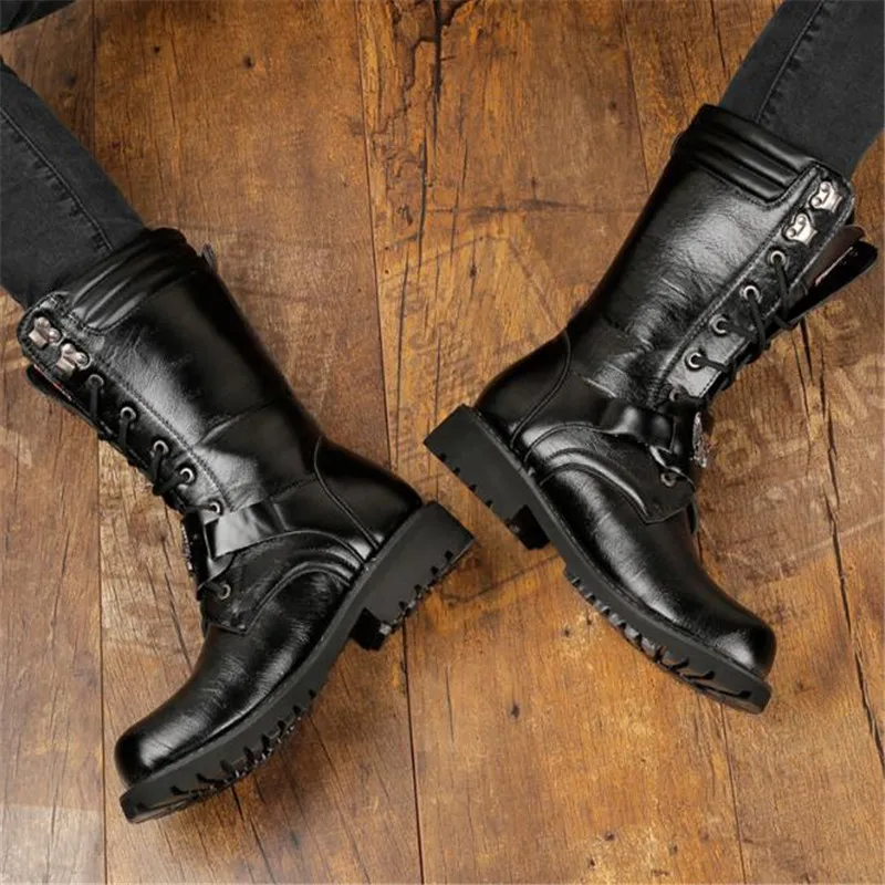 Ботинки мужские кожаные с заклепками в готическом стиле | Обувь