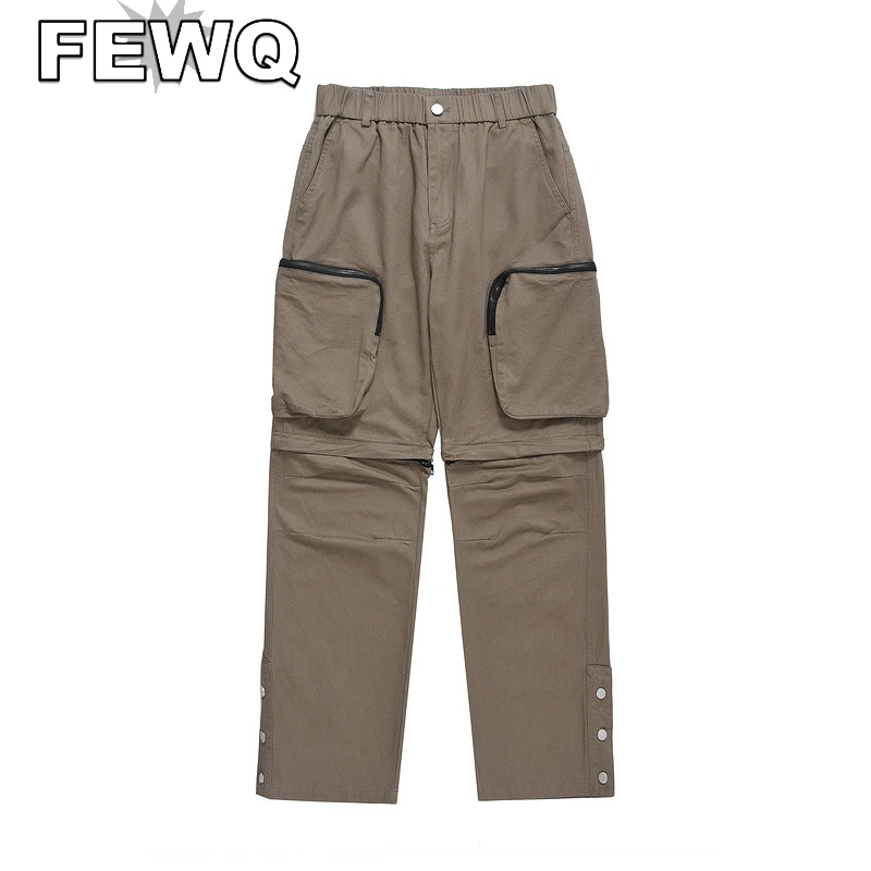 

Мужские комбинезоны с карманами FEWQ, однотонные брюки-карго на молнии, с разрезом, весна 2023
