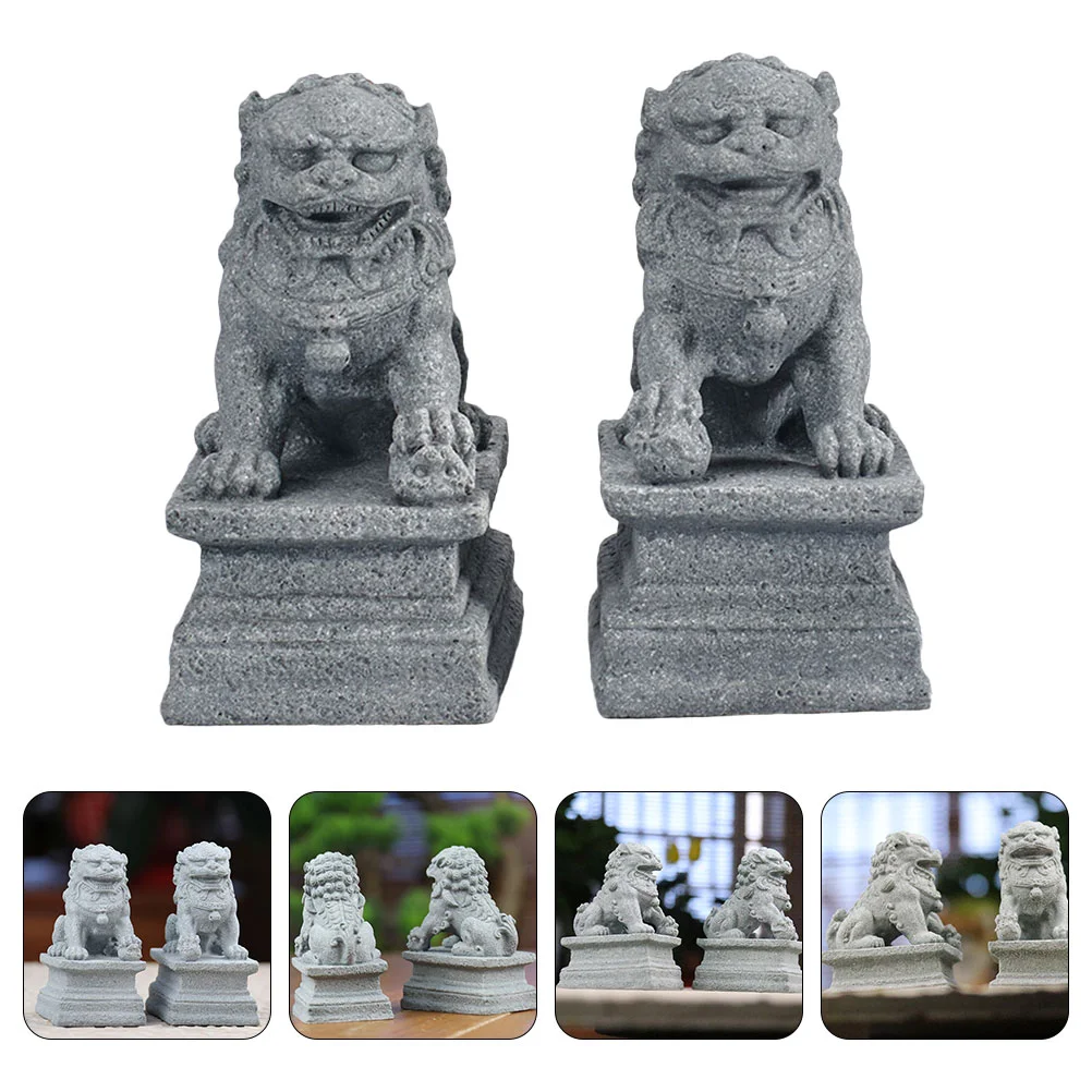 

Statuefoo Figurine Miniature Chinese Dogs Statues Garden Decoration Sculpture Guardian Mini Figurines Pair Decor Stone