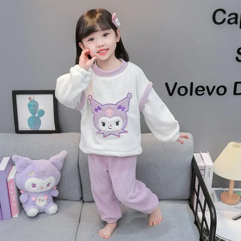 Kuromi Sanrio пижамы для новой девочек осень-зима Kawaii мультфильм коралловый флис