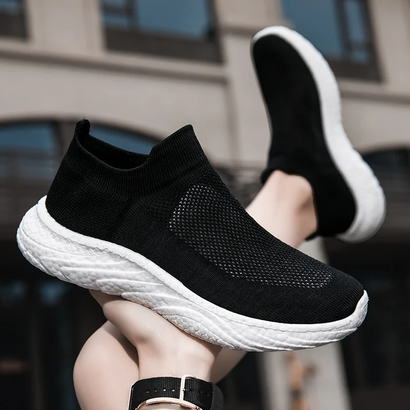 Summer Knitting Slip-on Sock Sneakers Unisex Breathable Comfortable Men Casual Sports Shoes Lightweight Soft Women Running Shoes