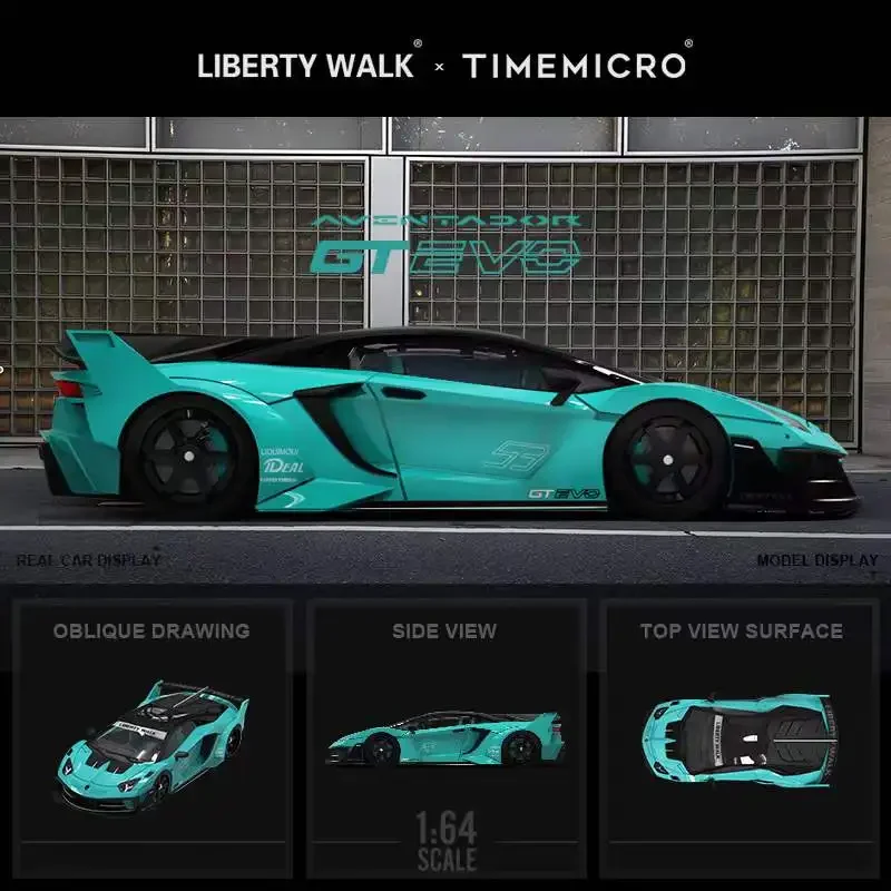 Литая под давлением модель автомобиля TIME MICRO 1:64 LBWK LP700 GTEVO лимонно-желтая/синяя