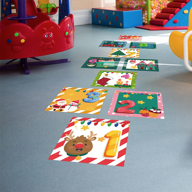 

10pc/Set Cartoon Floor Sticker Hopscotch Kid Children Digital Grid Wall Adornment Cute Number Teenager Jump Game Decals Decorate