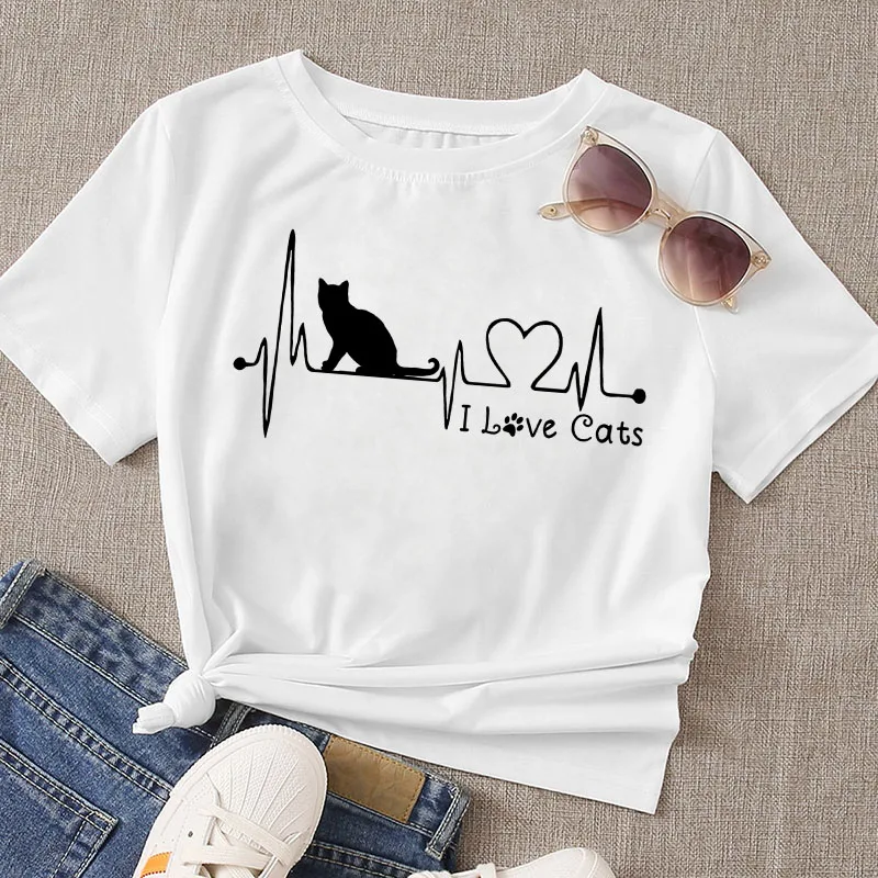 

Women T shirt Cute Style I Love Cat Printed 90s Fashion Clothes Tshirt Female Print summer Tee Tops Graphic Ladies T-shirt 2022
