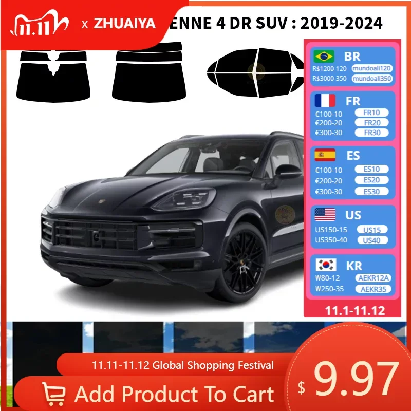 

Нанокерамическая Автомобильная УФ-пленка Precut для окон автомобильная пленка для окон PORSCHE CAYENNE 4 DR SUV 2019-2024