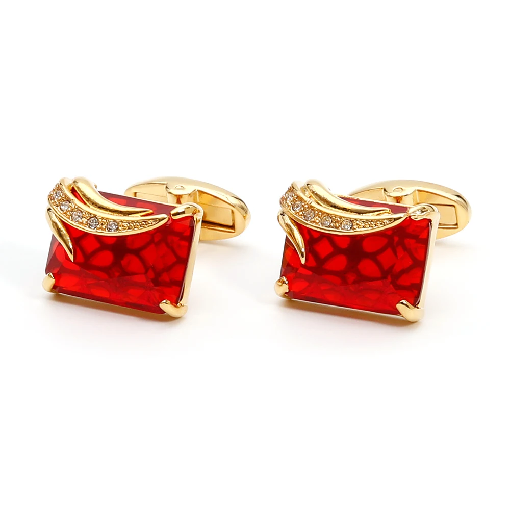 Cufflinks for Men TOMYE XK22S047 Luxury Red Crystal Rhinestone Square Gold Formal Business Shirt Buttons Cuff Links Wedding Gift