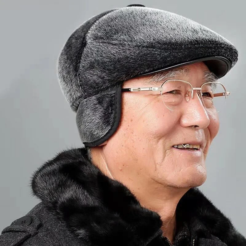 

Winter Driving men's Newsboy Hat With Earmuffs Beret Old Man Flat Top Hat Winter Warm Hat Old Man