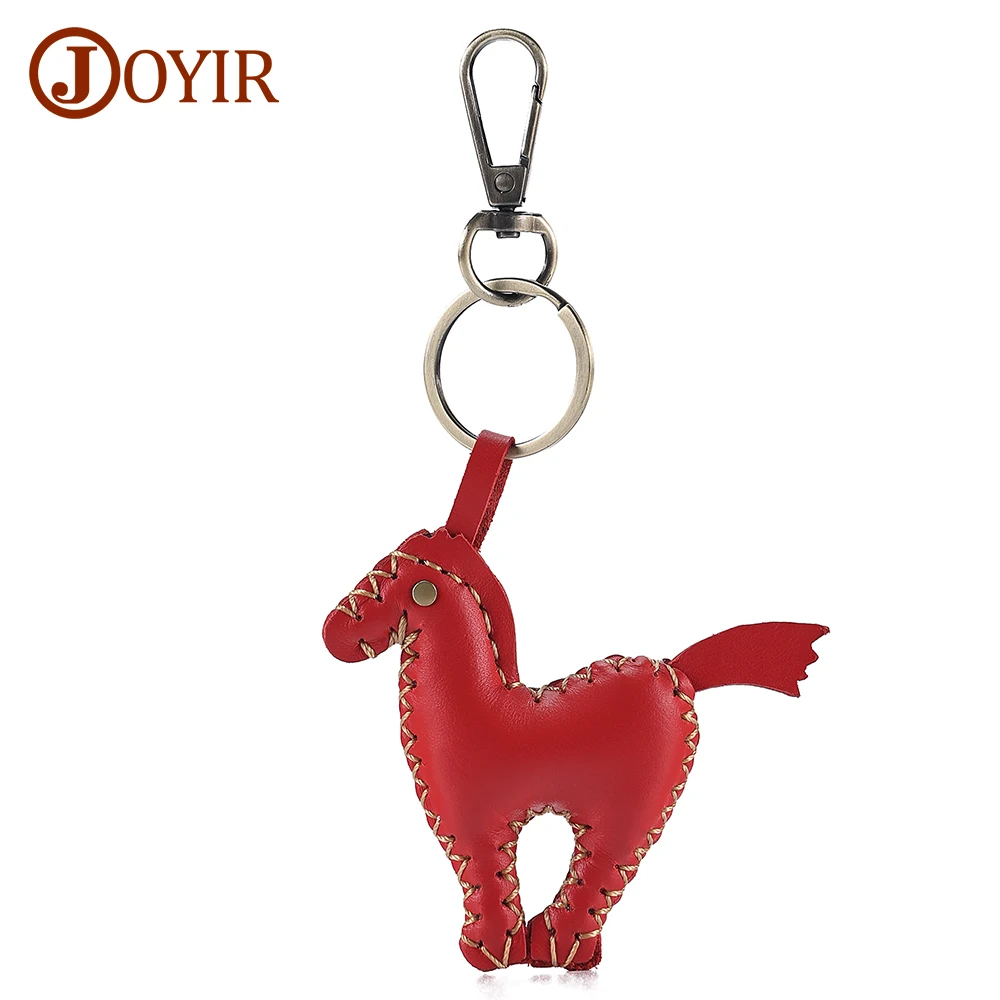 

JOYIR Genuine Leather Pony Keychain Animal Car Key Ring Pendants Ornament Women Men Creative Gifts Handmade Key Holder