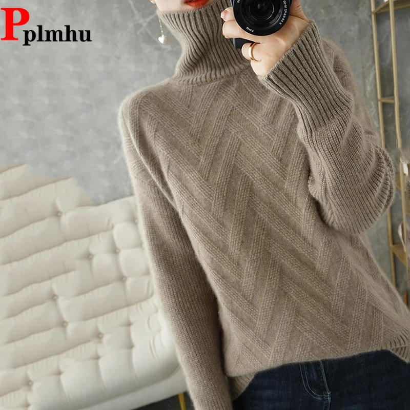 

Корейский уличный стиль повседневные свободные блузки женская теплая водолазка свитер осень зима толстые вязаные пуловеры с длинным рукавом