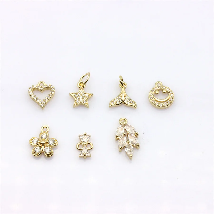 10Pcs Brass Micro Zirconia Inlay Pendant Fishtail Love Leaves Necklace Connectors For Diy Jewelry Earrings Making Accessories