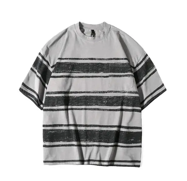 

New Summer Men's Striped Patternr Gray Color Short Sleeve Round Colar Loose T-Shirt ABD544