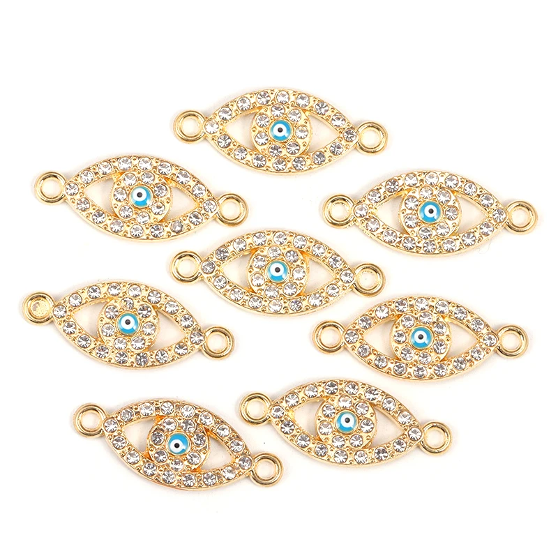 15Pcs 11*26MM Delicate Alloy Enamel Evil Eye Inaid Rhinestone Charms Connectors For Jewelry Earrings Necklace DIY Making Crafts