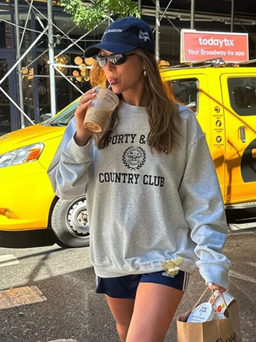 Женский свитшот с геометрическим принтом Повседневный пуловер круглым вырезом и