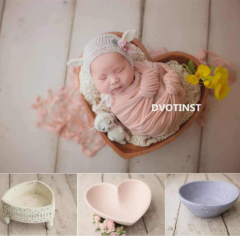 Dvotinst Newborn Photography Props for Baby Retro Posing Heart Plate Basket Tub Fotografia Accessories Studio Shoots Photo Prop