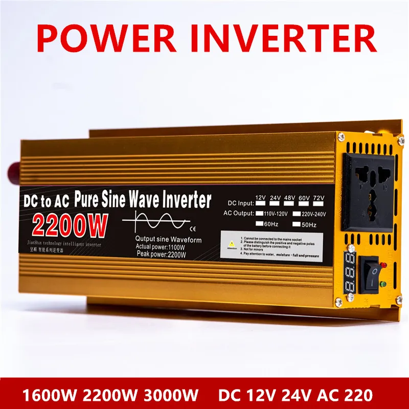 

Pure Sine Wave Inverter DC 12V24V to AC 220V 1600W 2200W 3000W Photovoltaic Solar Power Conversion