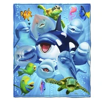 ocean animal dolphin reef fleece throw blanke flannel super soft lightweight cozy for couch sofa bed cartoon customized blanket