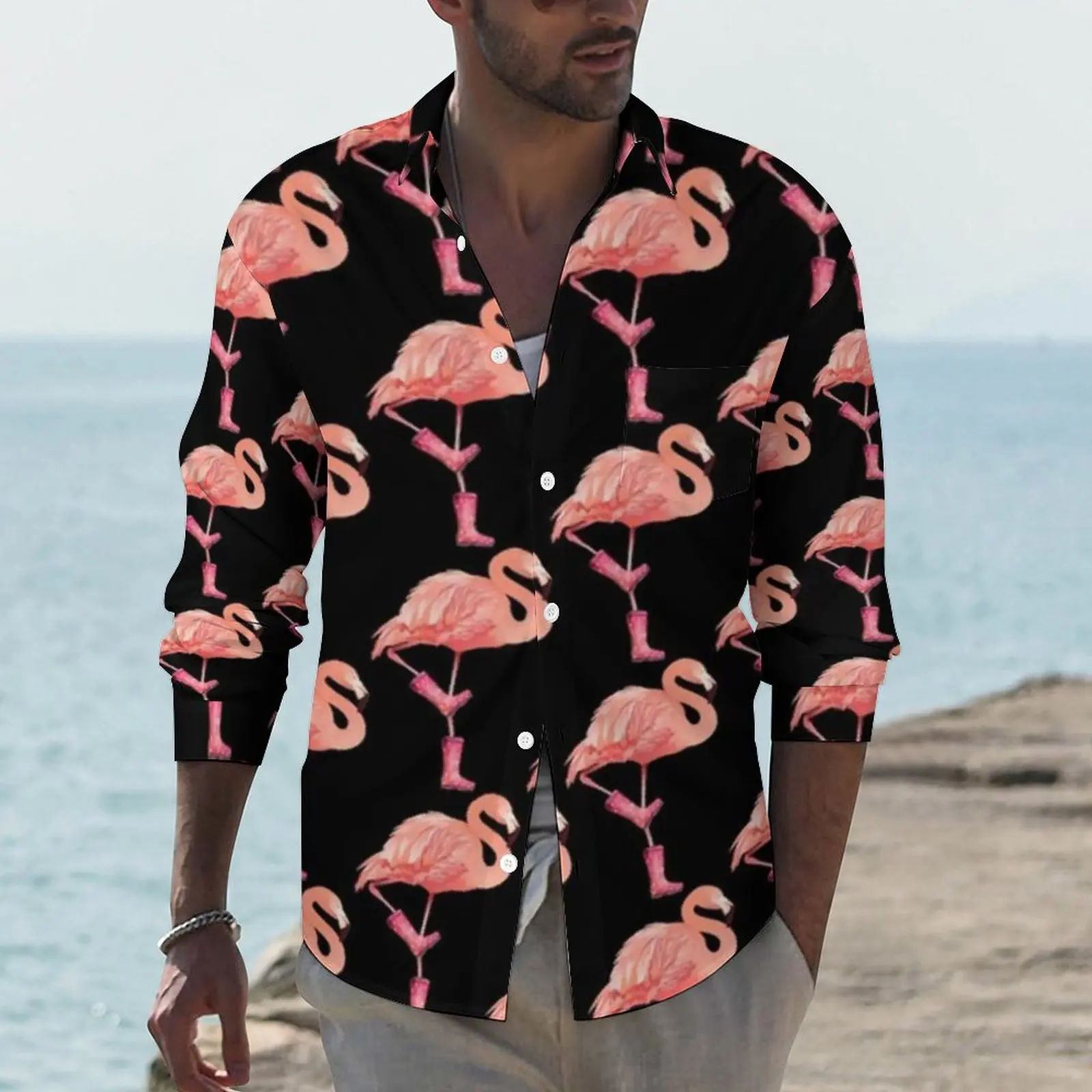 

Повседневные рубашки с рисунком фламинго, модные женские блузки, весенняя одежда с графическим рисунком, большой размер 3XL, 4XL