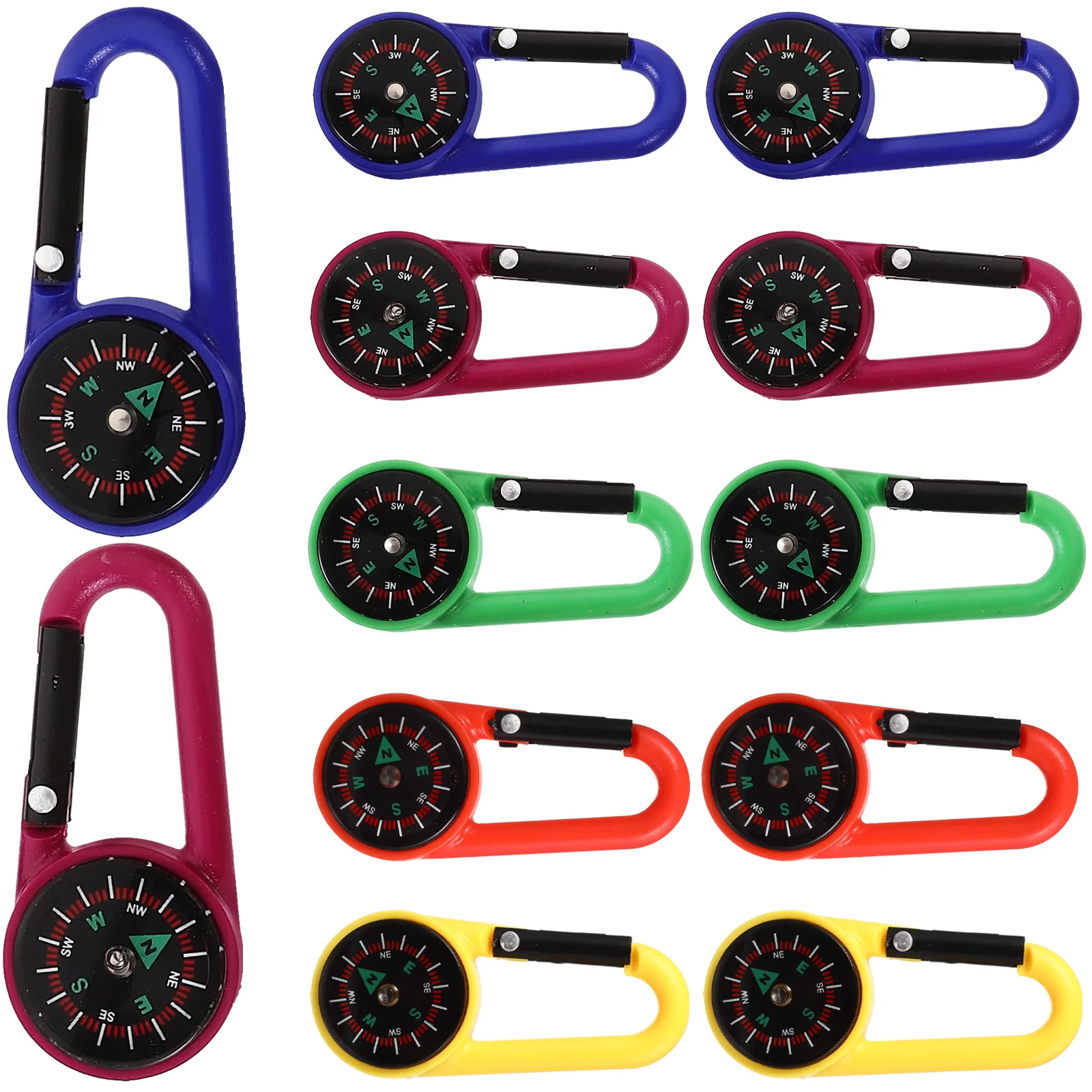

12PCS Compass Keychain Carabiner Compass Keyring Pocket Compass Survival Supplies for Hiking Climbing Outdoor