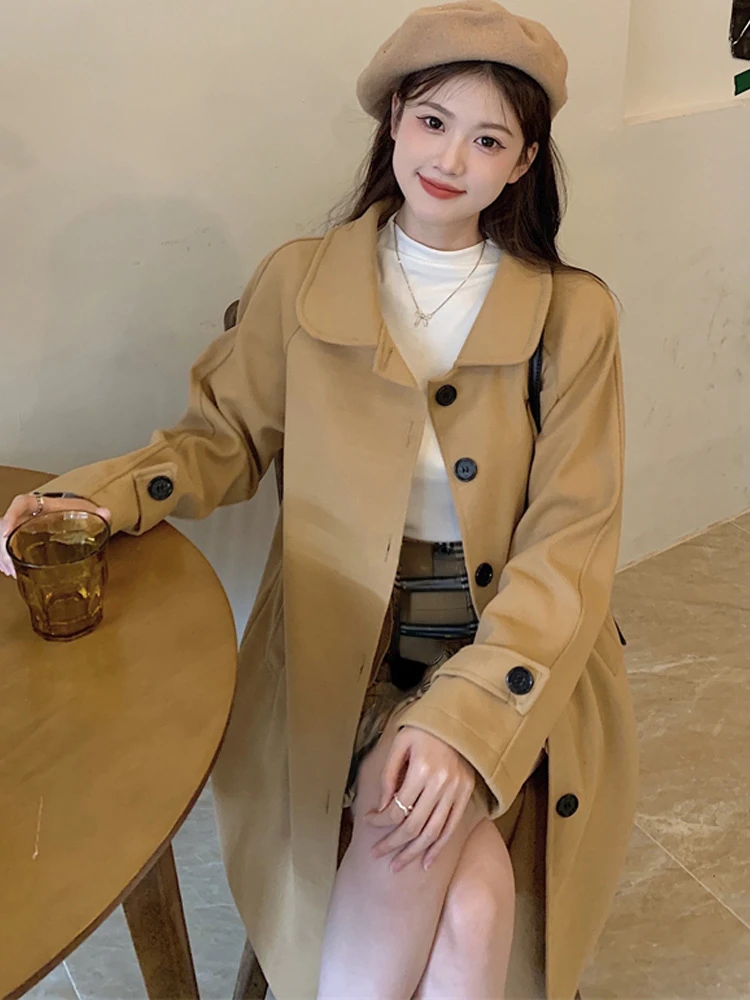 

2022 Autumn Winter Wool Jacket Womens Clothing Medium Length Woolen Coats casual loose Wild Elegant Female Korean long Outerwear
