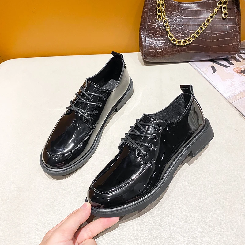 

Женские туфли-оксфорды, Кожаные броги на плоской подошве, офисные туфли, Дерби, цвет черный, осень-весна