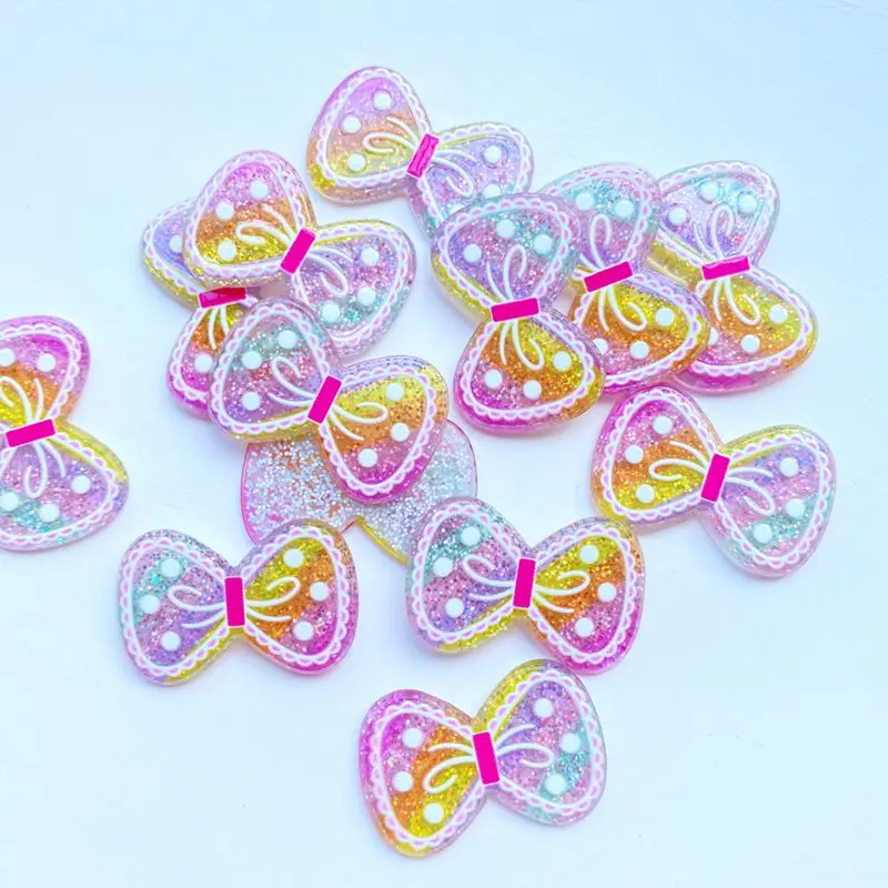 10Pcs New Cute Mini 18*28mm Shiny Bowknot Series Flat Back Resin Cabochons Scrapbooking DIY Jewelry Craft Decoration Accessorie - купить по