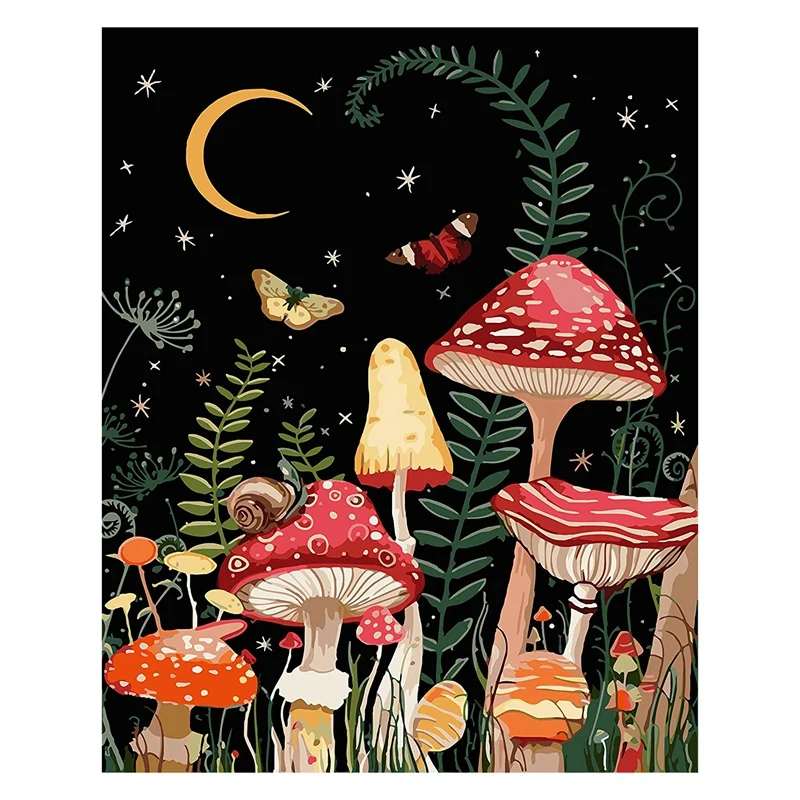 

Paint By Number For Adults Beginner,DIY Painting By Numbers Kits Arts Crafts Moon Mushroom Forest Butterfly 16X20 Inch