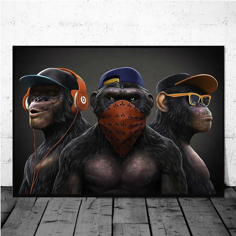 

Wear Headphones Gorilla Canvas Posters and Prints Cute Animals Wall Art Pictures Boy Bedroom Room Decoration Gift