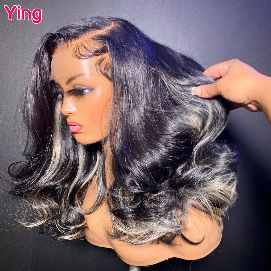 Ying Hair Black with Platinum Highlight 13x4 Lace Front Wig Human Hair 13x6 Lace Front Wig PrePlucked 5x5 Transparent Lace Wig