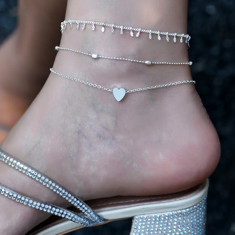 

Women's Multilayer Metal Chain Heart Pendant Anklet Summer Beach and Seaside Accessories