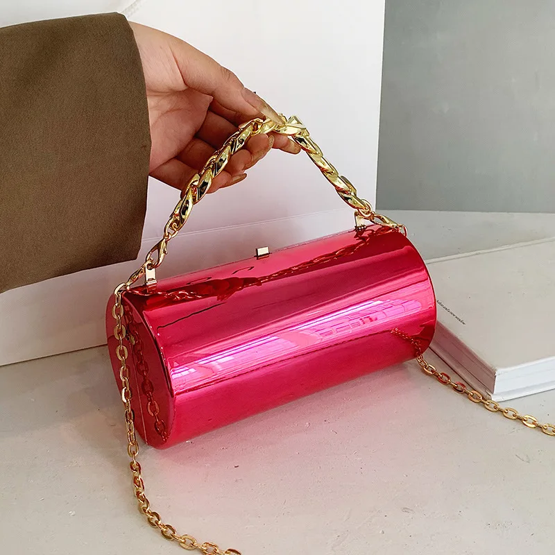 

Cylindrical Handbags for Women 2023 New Colorful Fashion Shoulder Bag Ladies Unusual Pvc Hard Party Hip Hop Mirror Luxury Bag