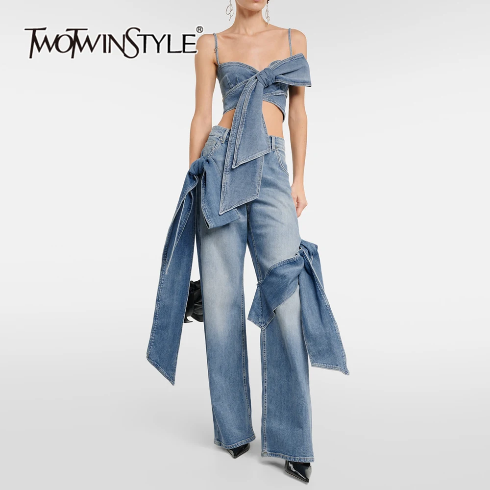 Женская джинсовая майка TWOTWINSTYLE с открытой спиной без бретелек