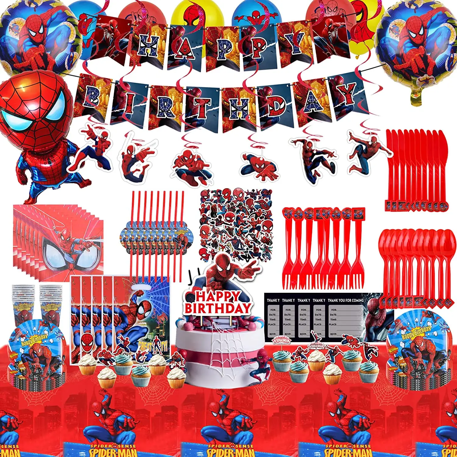 

202 Pcs Red Spiderman Birthday Party Decoration Set Banner Cake Toppers BalloonsTablecloth Kids Boy Baby Shower Party Supplies