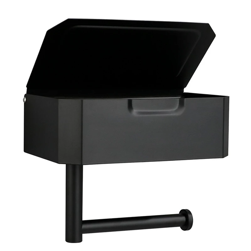 

Stainless Steel Wall Mounted Black Toilet Paper Holder With Shelf, Flushable Tissue Dispenser And Bathroom Storage