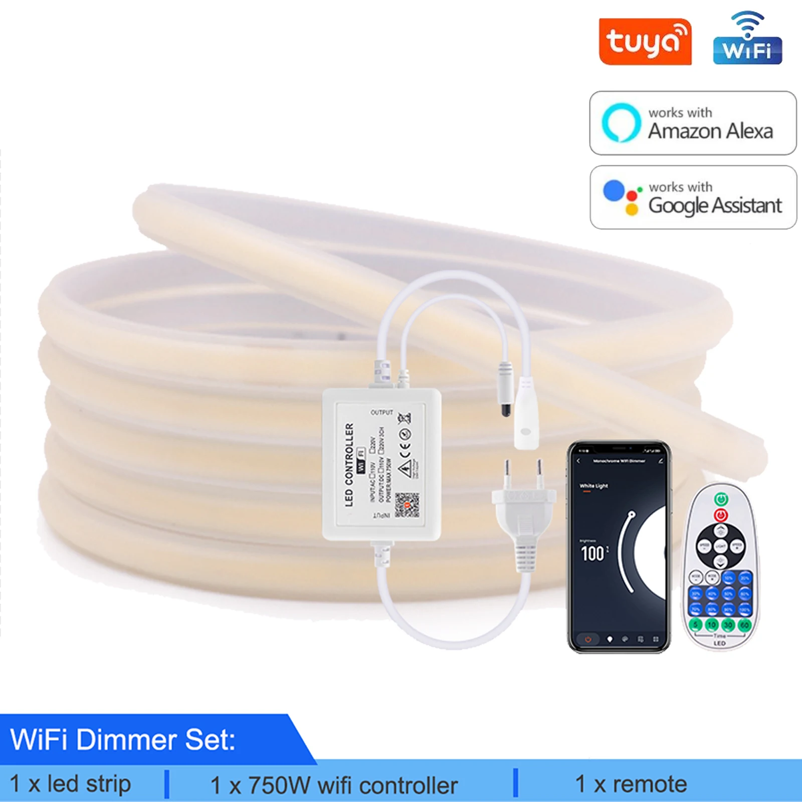 

XUNATA Светодиодная лента COB 220В 288 светодиодов/м Smart Tuya Wi-Fi