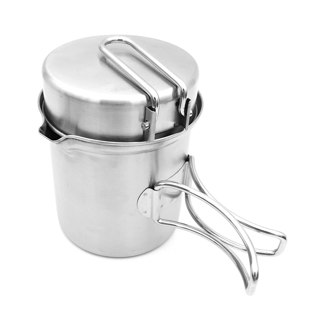 

2Pcs/Set Camping Kettle Stainless Steel Cooking Kettle Camping Pot Portable Outdoor Camping Backpacking Pot with Foldable Handle