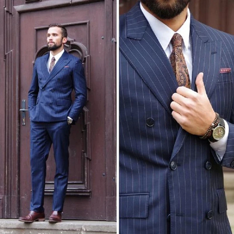 For Wedding With Double Breasted Groom Tuxedo Male Fashion Formal Business Costume Jacket Pants