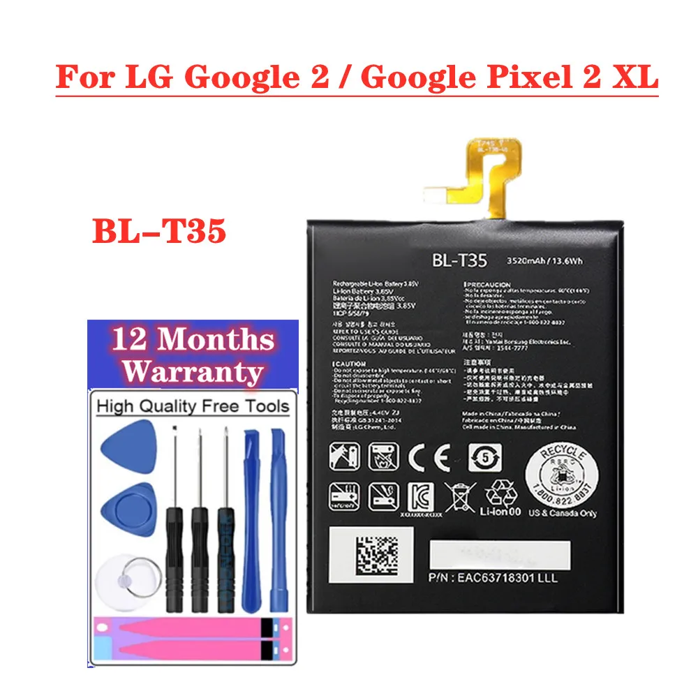 

High Quality 3520mAh BLT35 BL-T35 Phone Battery For LG Google Pixel 2 XL / Google 2 Replacement Battery + Tools