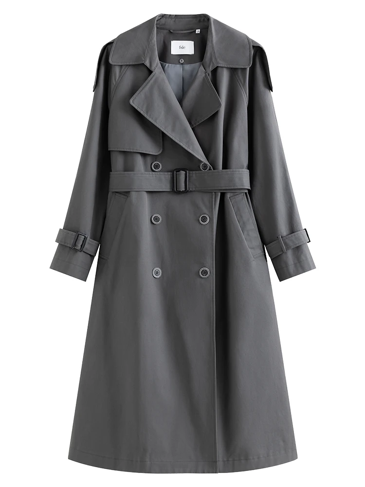 Женский однобортный Тренч FSLE однотонный офисный Повседневный с отложным