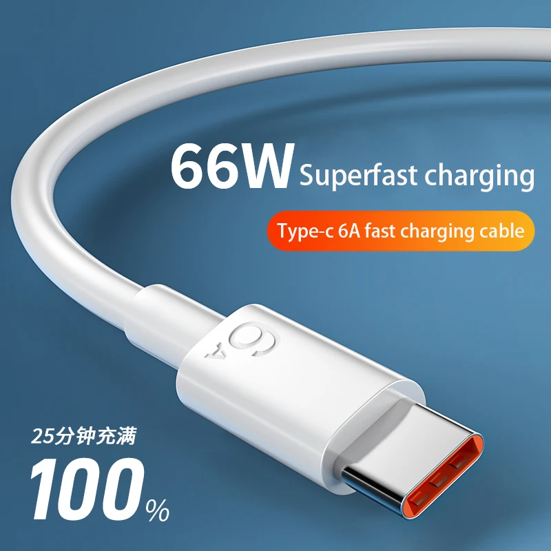 

6A 2m USB Type C Cable Fast Charging Phone Charger USB C Data Cable for Huawei Mate40pro Android P30/p20/p10 Honor Nova7