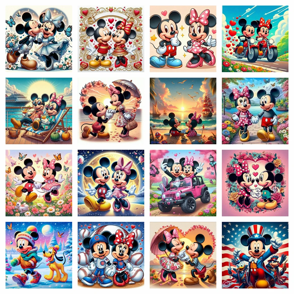 5D DIY диснеевские Круглые бриллианты мультфильм Микки и Минни Ститч фотомозаика
