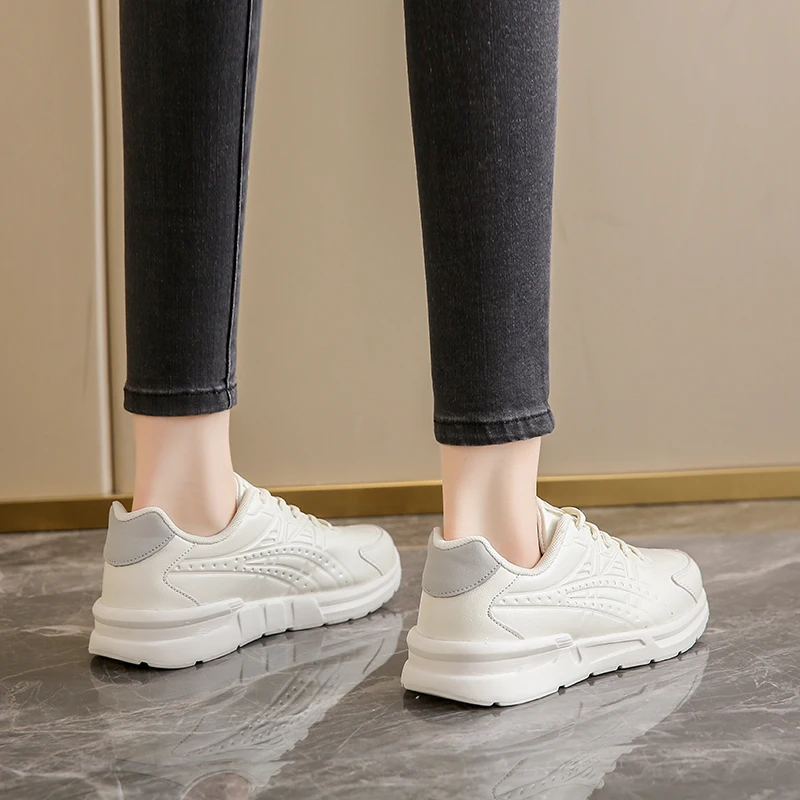 Women Sneakers Big Size 41 Casual Breathable 2022 New High Quality Leather Beige White Female Platform Vulcanized Women Shoes