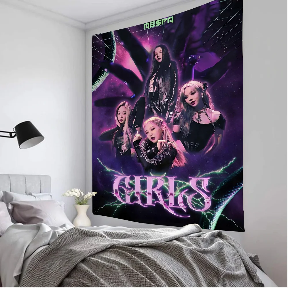 Kpop A-Aespa Anime Tapestry Wall Hanging Decoration Household Home Decor