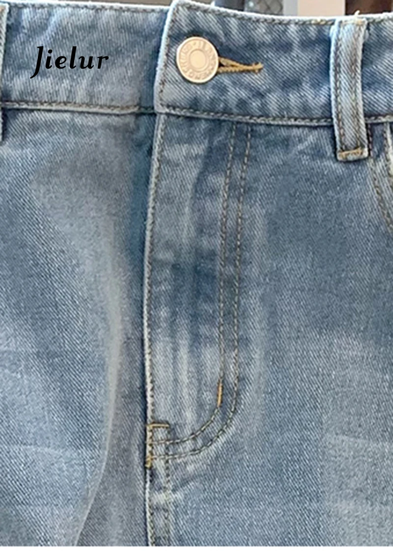 Jielur Светло-синие цветы вышивка ковбойская юбка Леди Лето Новая мода А платье с