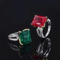 s925 sterling silver 1214mm emerald crystal pigeon blood ruby square ring for women vintage jewelry luxury designer nordic gift