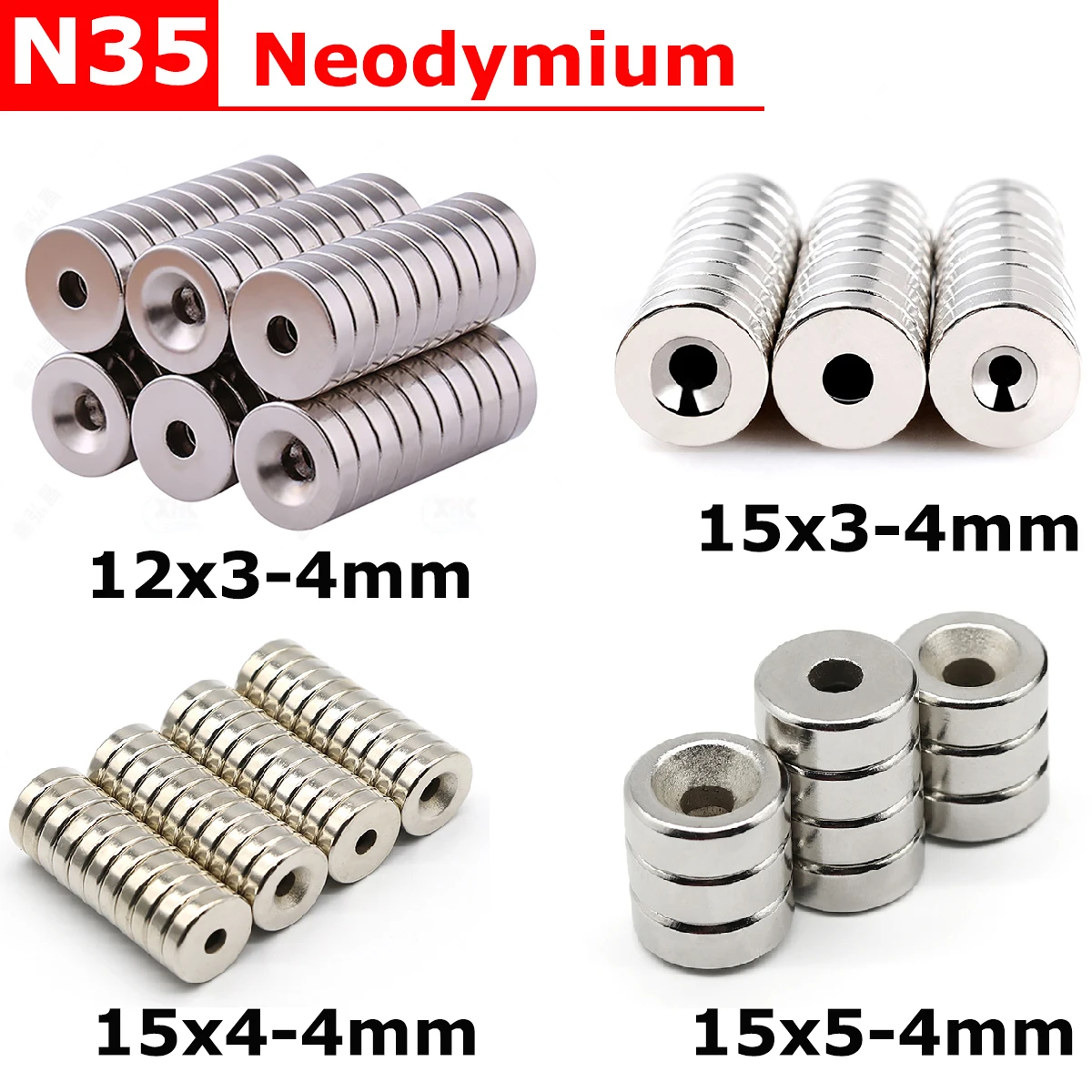 

12x3 15x3 15x4 15x5 Hole 4mm Neodymium Magnet N35 NdFeB Countersunk Round Magnet Powerful Strong Permanent Magnetic imane Disc