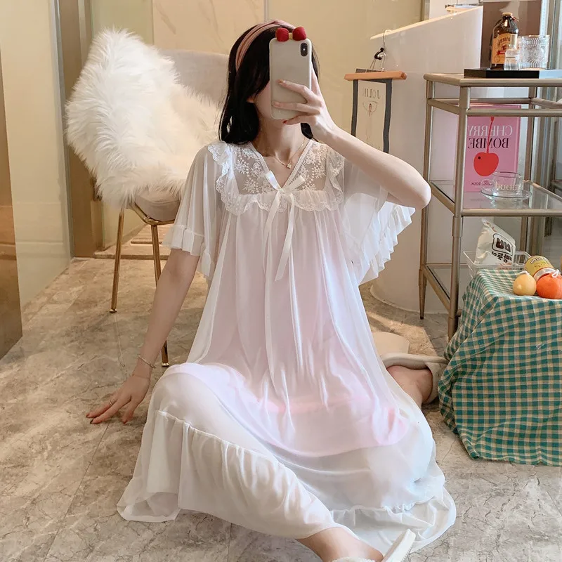 Womens's Short Sleeves Summer Palace Nightgown ,Japanese and Korean Fashion Lace Homedress, Princess Sweet and Sexy Sleepshirt