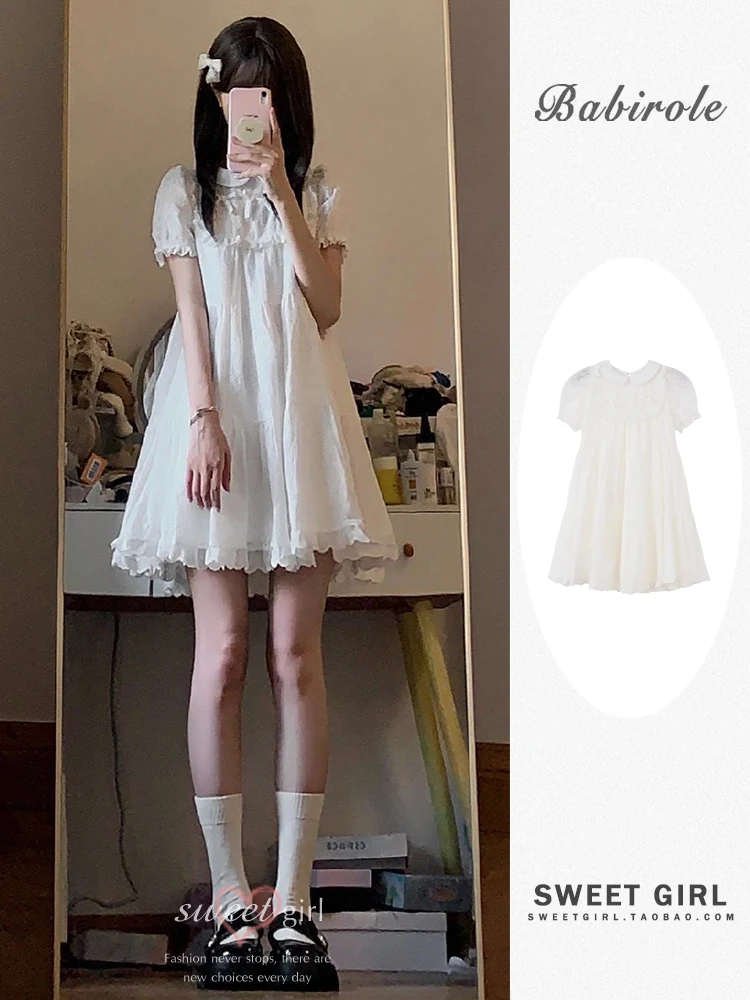 Женское короткое платье с вышивкой свободное повседневное белое в стиле преппи