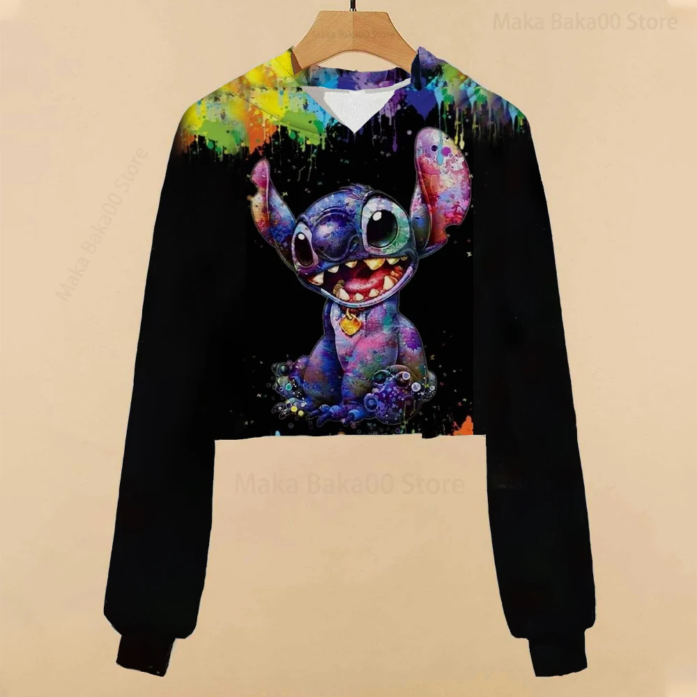 

2022 Casual New Autumn Winter Disney Children's Clothing Print Stitch Girls Short Hoodie Cartoon Sweatshirt Cute Girls Tops