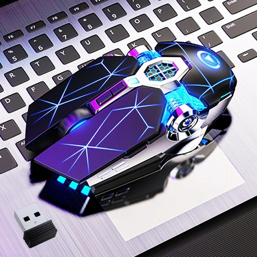 

Беспроводная оптическая USB игровая мышь 2,4G, 1600DPI, 7 цветов светодиодный светодиодная подсветка, перезаряжаемая Бесшумная мышь для ПК, ноутбу...